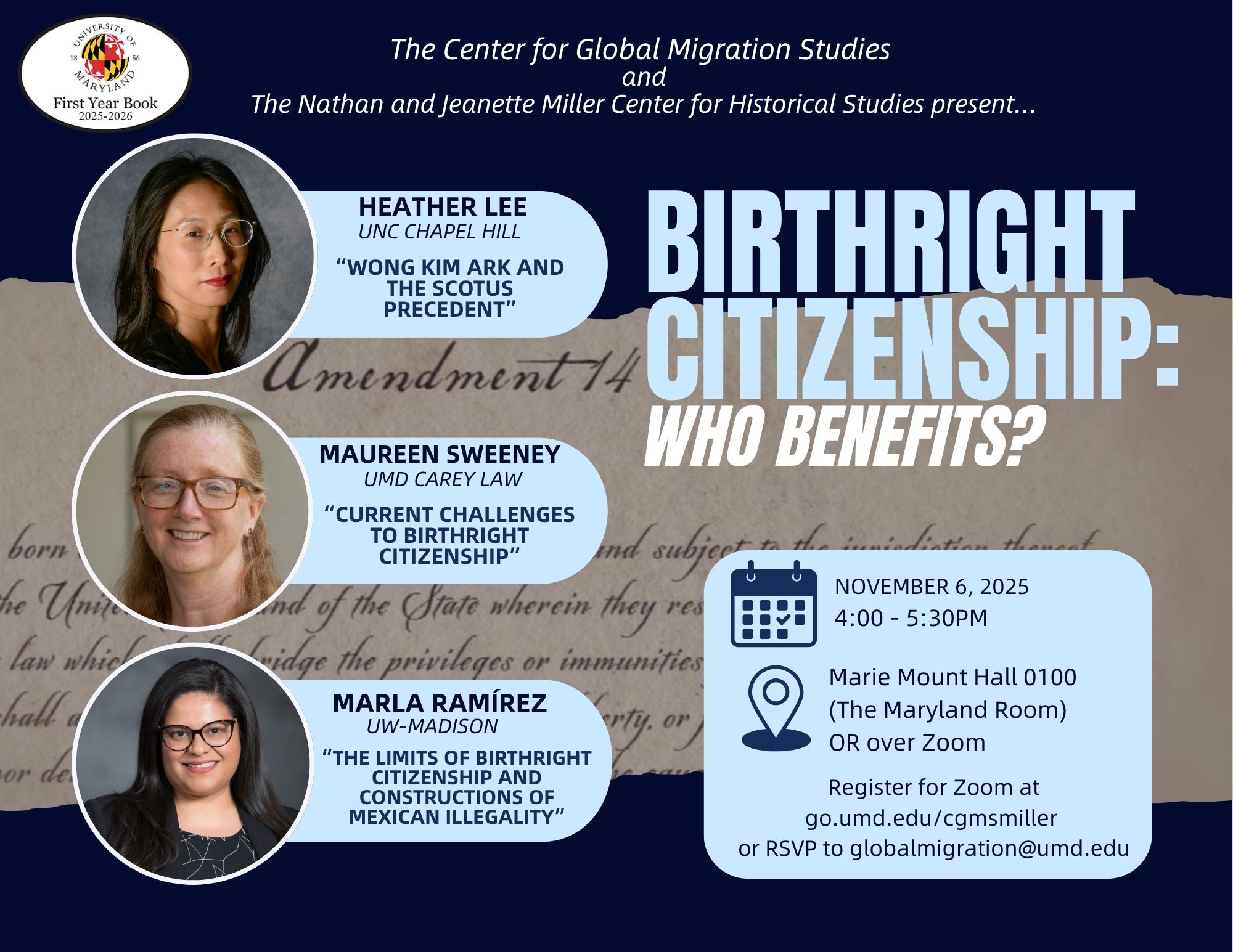 event poster with speaker headshots illustration